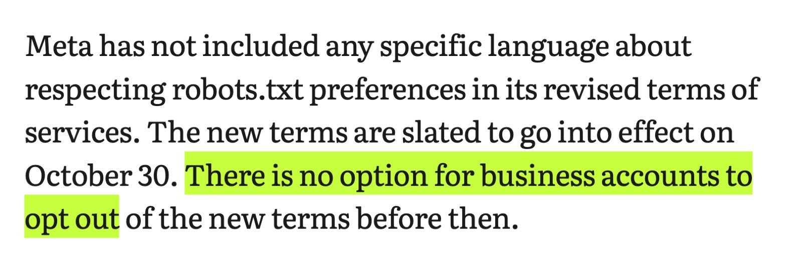 Nieman Lab: There is no option for business accounts to opt out of the new terms
