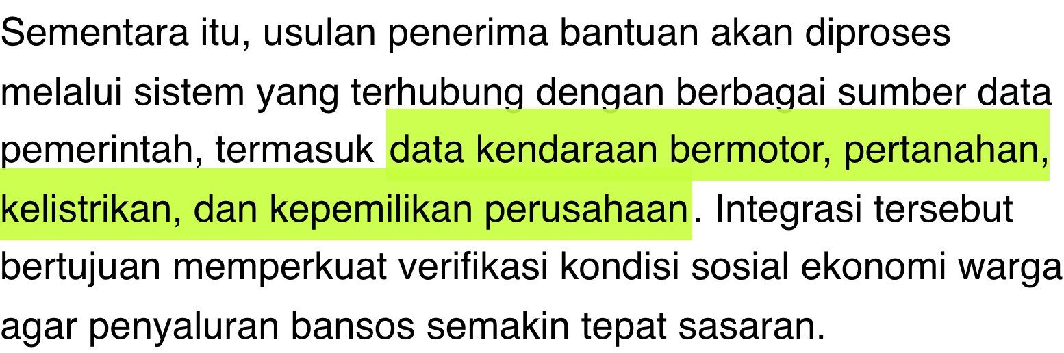detikNews: usulan diproses lewat sistem yang terhubung data kendaraan bermotor, pertanahan, kelistrikan, dan kepemilikan perusahaan