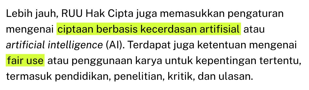 Kutipan Tirto: RUU Hak Cipta memasukkan pengaturan ciptaan berbasis kecerdasan artifisial dan fair use