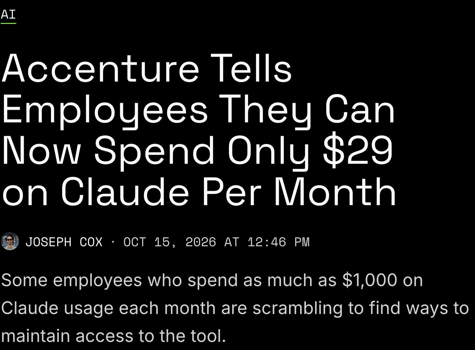 Judul 404 Media: Accenture Tells Employees They Can Now Spend Only $29 on Claude Per Month
