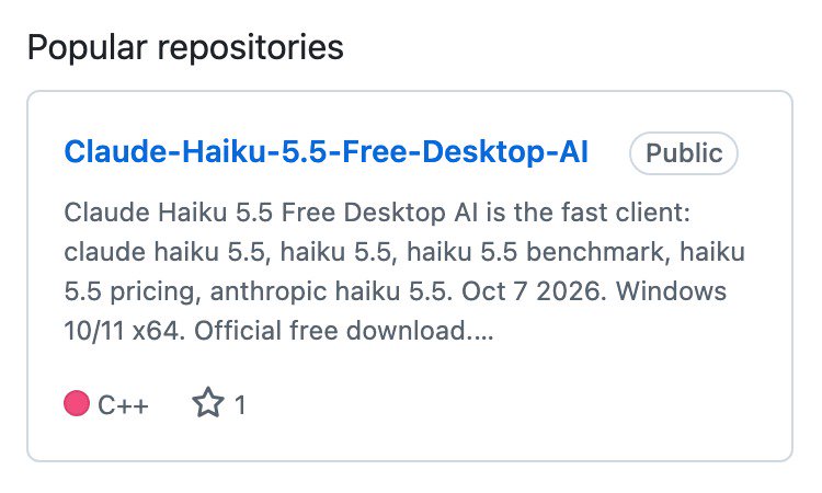 Repositori GitHub Claude-Haiku-5.5-Free-Desktop-AI dari akun pribadi yang mengaku Official free download