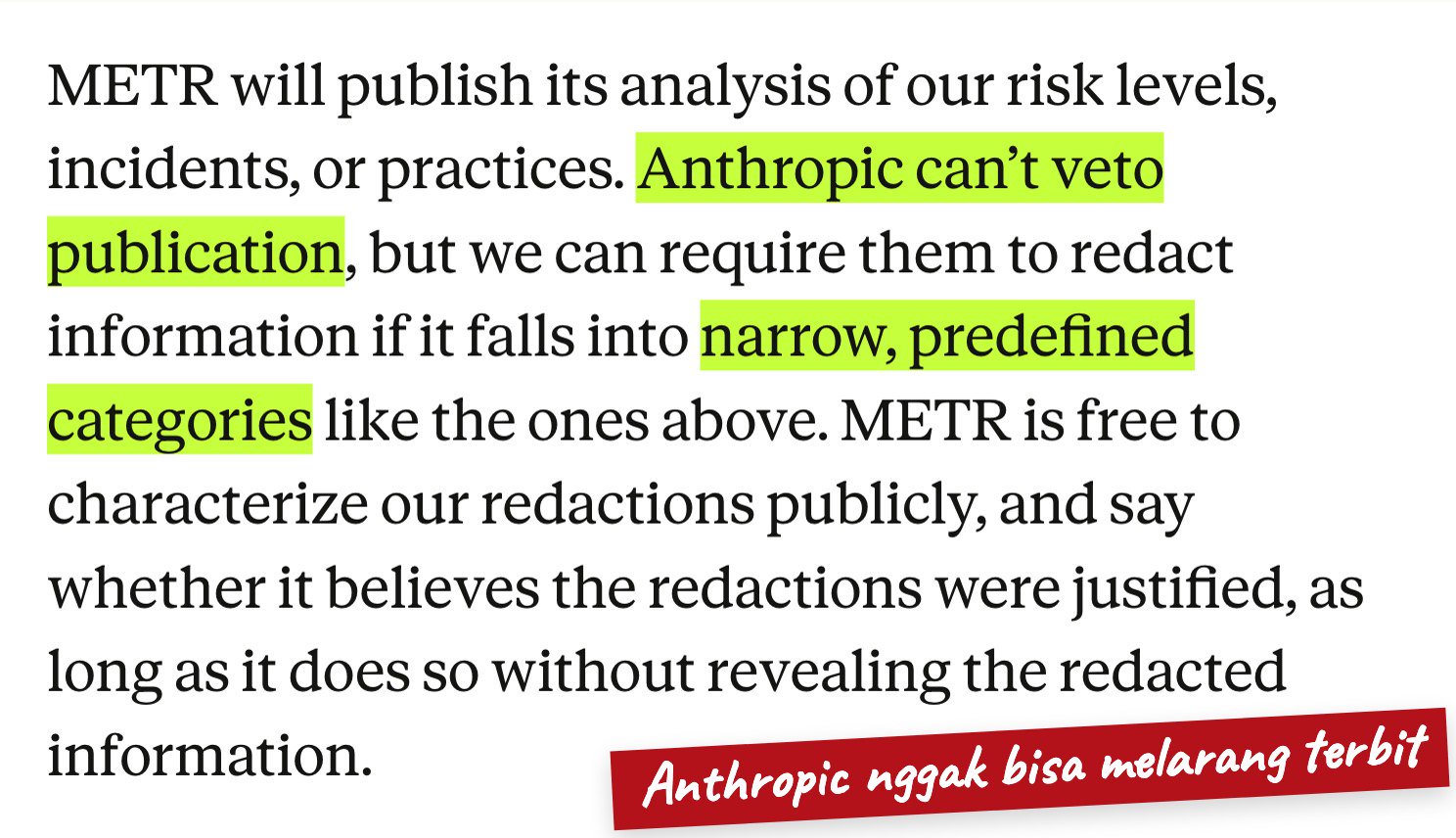 Pengumuman Anthropic: Anthropic can't veto publication, hanya boleh minta sensor untuk kategori sempit